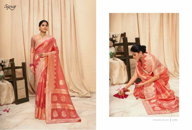 Saroj Nasheen Festive Wear Linen Cotton Silk Saree Latest  Collection